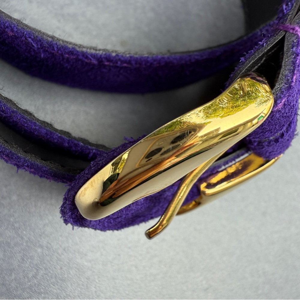 Vintage Purple Belt with Gold Buckle in Genuine Suede Leather 32 Rare - Picture 5 of 14